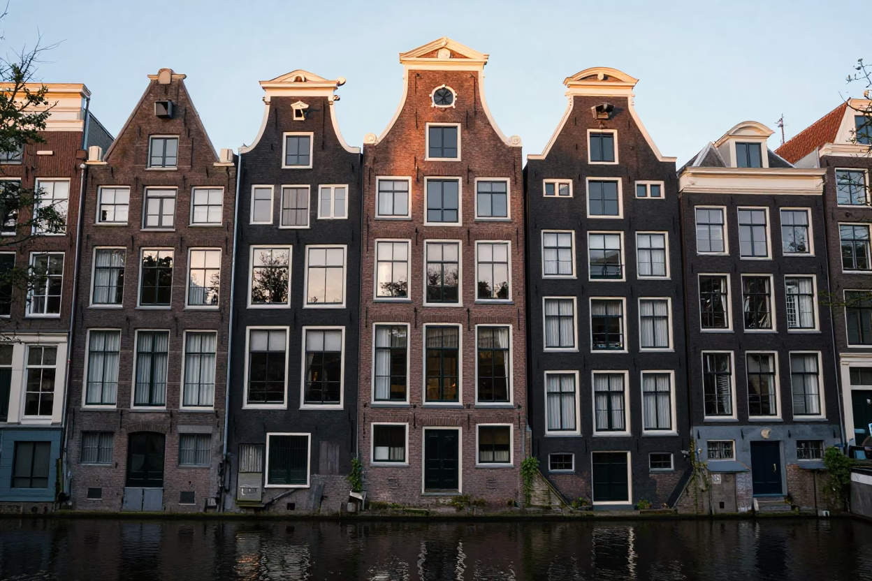 Amsterdam House Facade at The Late Morning Light in in Amsterdam, Netherlands