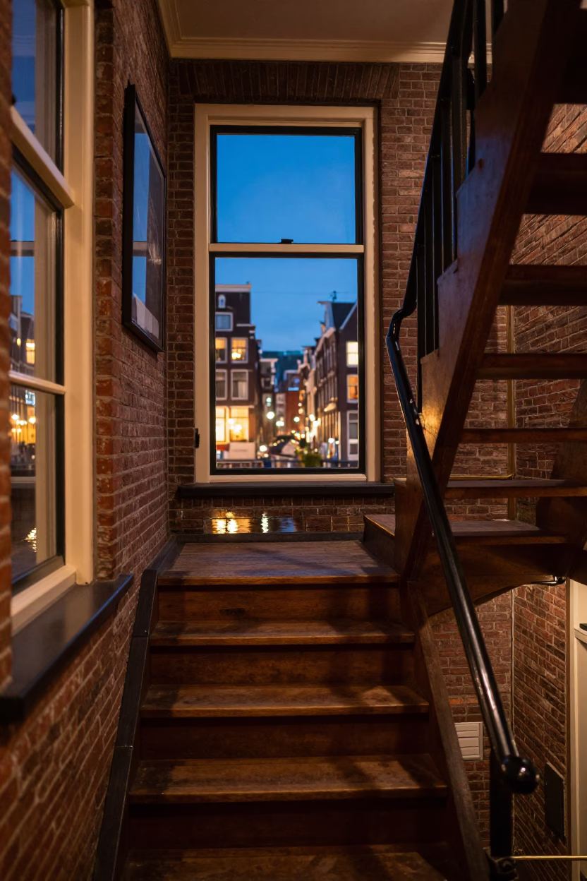 Amsterdam House Interior at As City Lights Begin To Glow in in Amsterdam, Netherlands