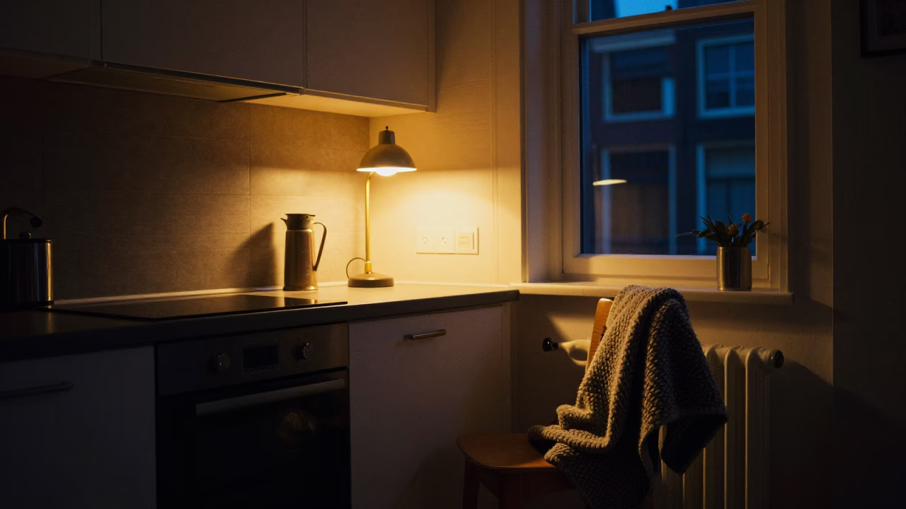 Amsterdam Kitchen Scene at Midnight Light in in Amsterdam, Netherlands