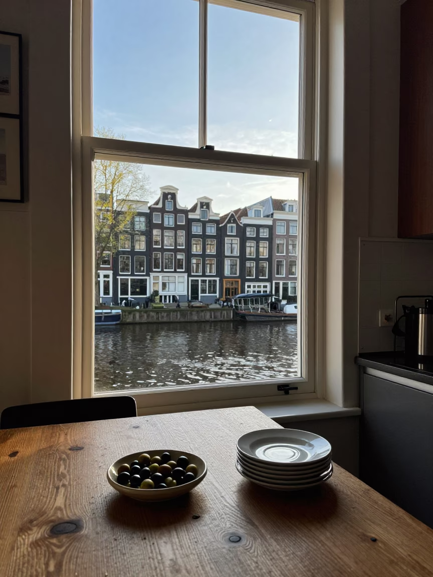 Amsterdam Kitchen Window Late Afternoon Light Natural Candid Scene in in Amsterdam, Netherlands