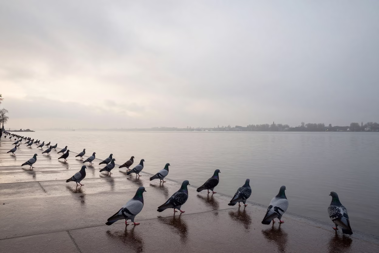 Amsterdam Pigeons at First Light in in Amsterdam, Netherlands