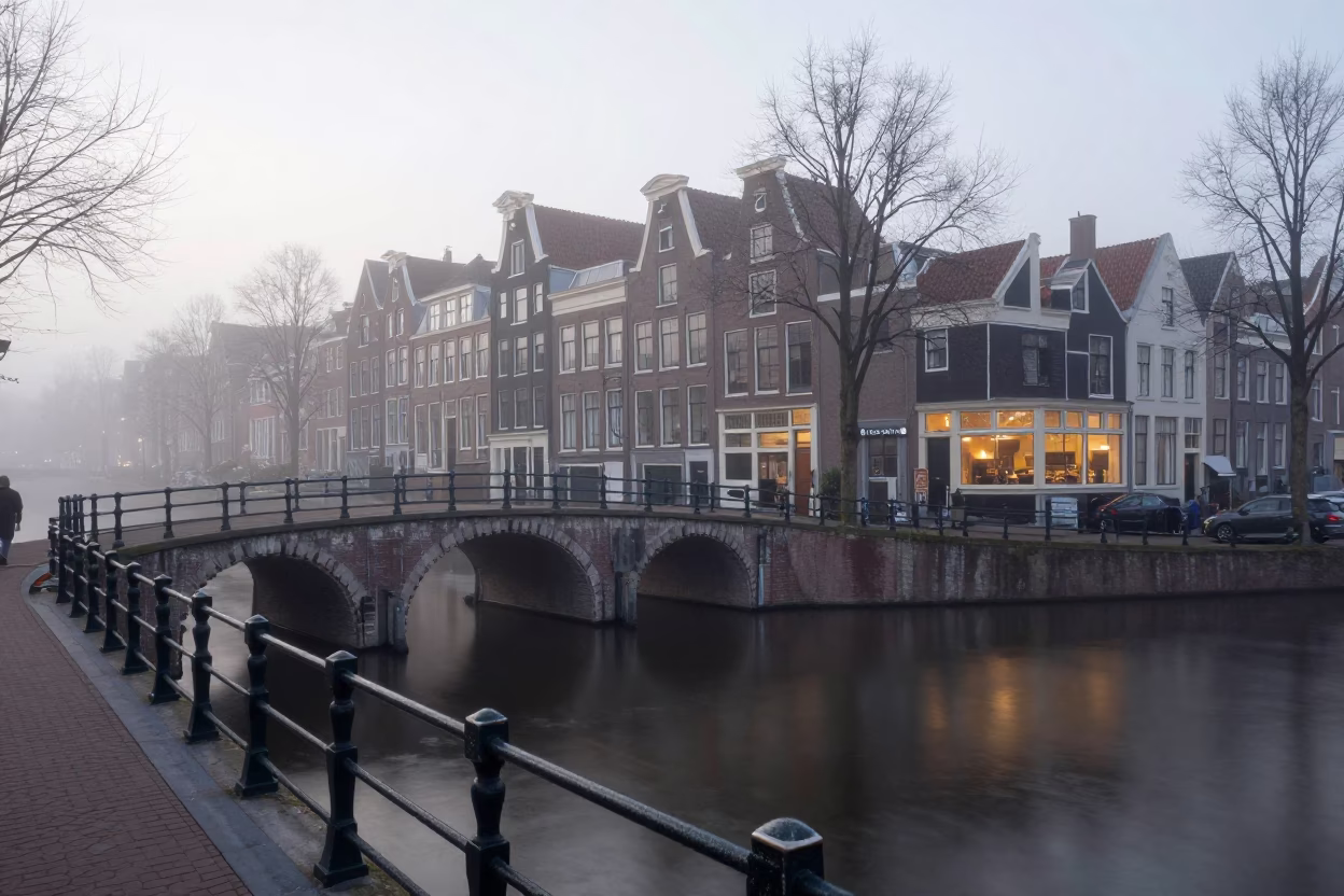 Amsterdam Shopfront at Dawn Light in in Amsterdam, Netherlands