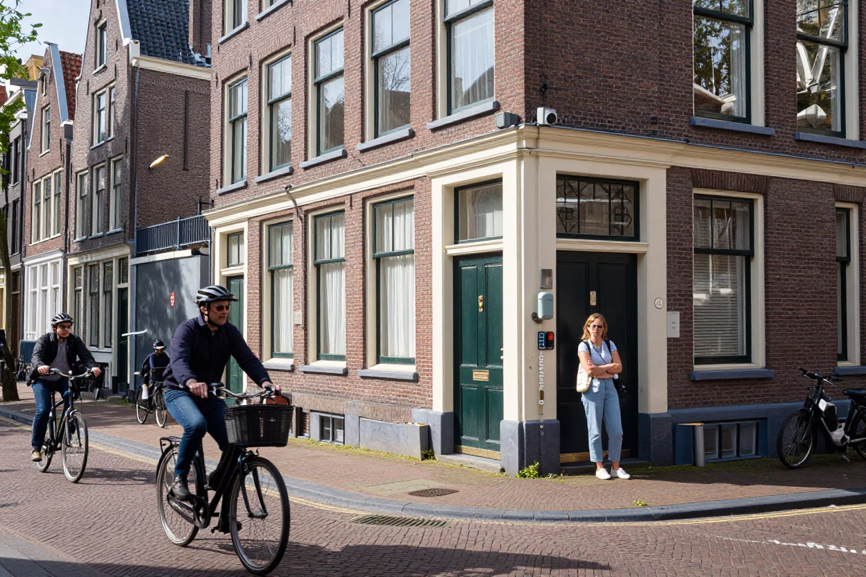 Amsterdam Street Corner at Midday Light in in Amsterdam, Netherlands