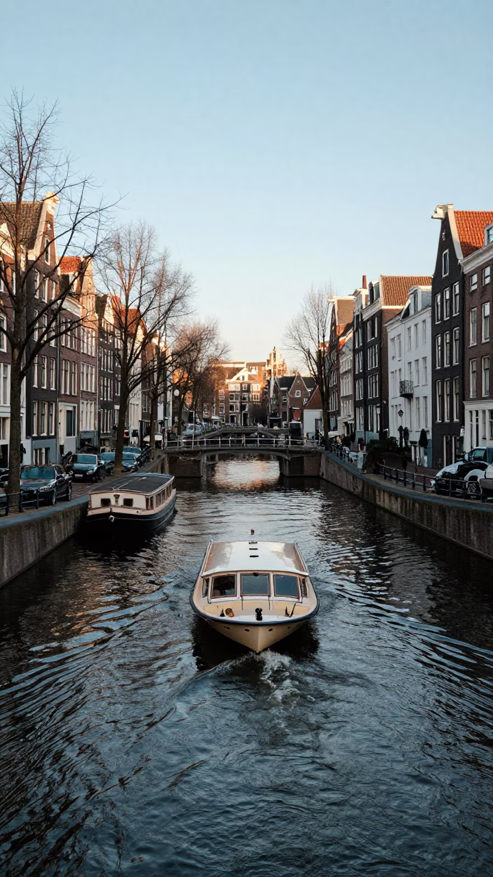 Amsterdam Street Scene at The Early Afternoon Light in in Amsterdam, Netherlands