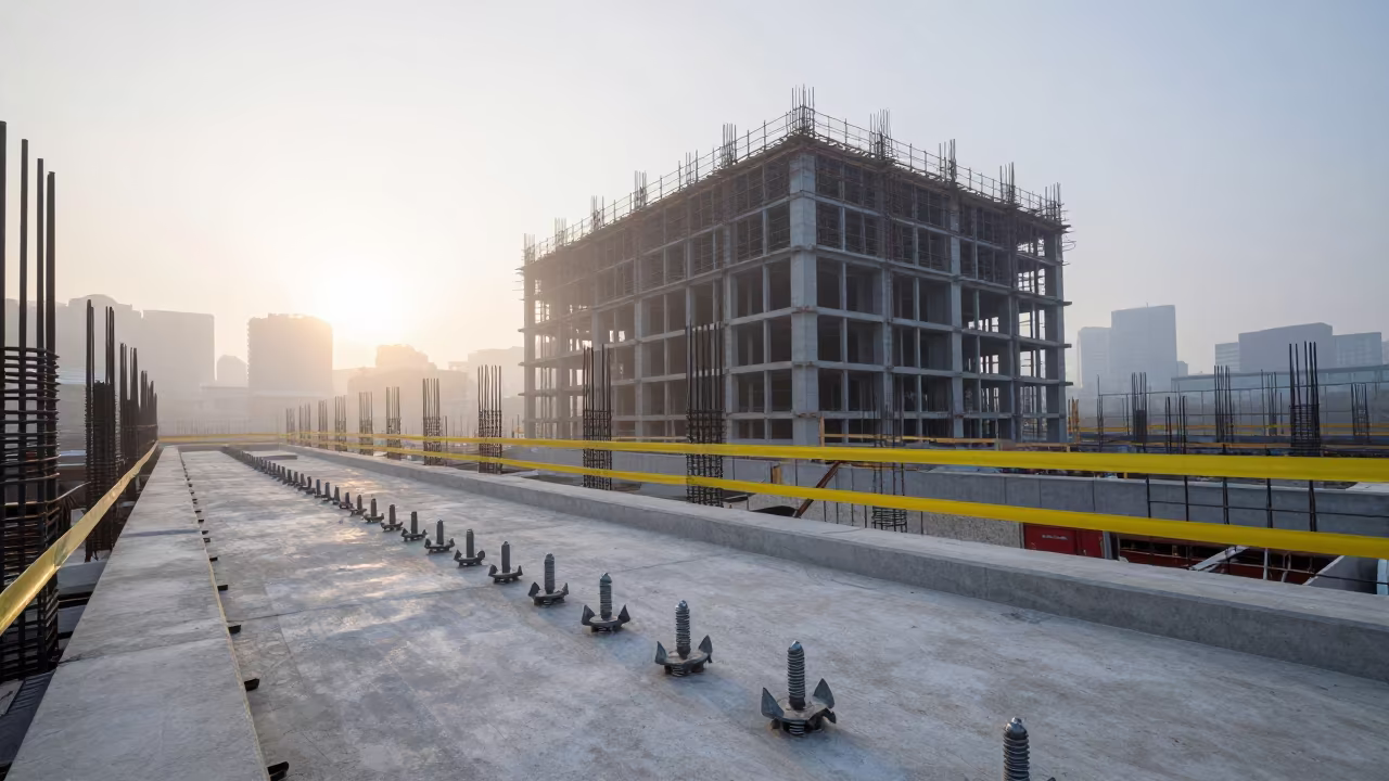 Anchor Bolt Template Before Sunrise in Tokyo in beside a framed building shell near Koenji, Tokyo
