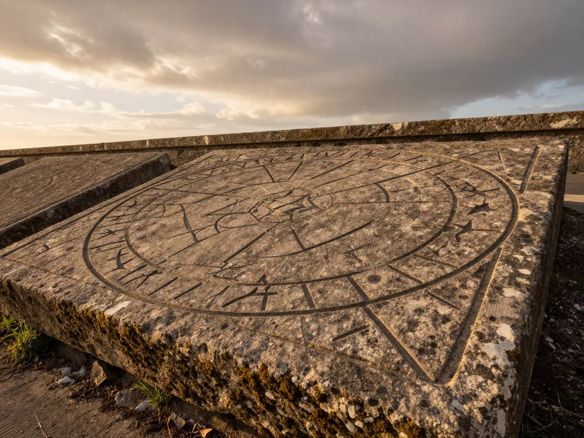 Ancient Stone Constellation Map Salerno Observatory in beside a tidal survey transect in Salerno