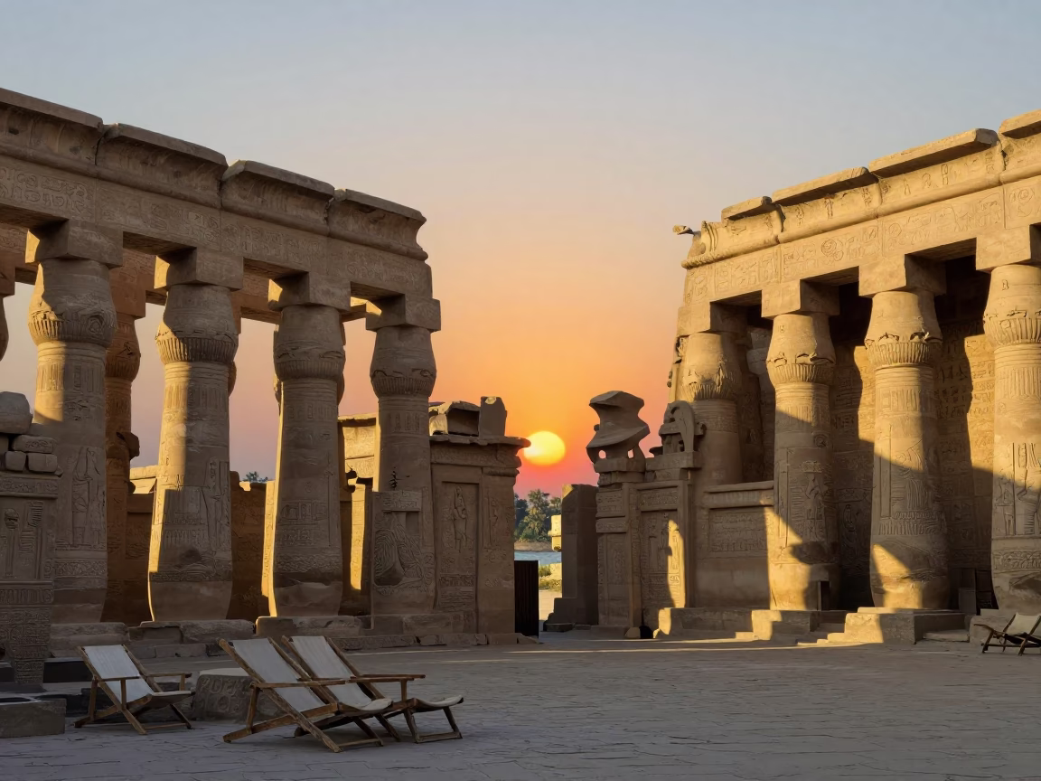 Ancient Stone Temples And Nile River in Luxor in in Luxor, Egypt