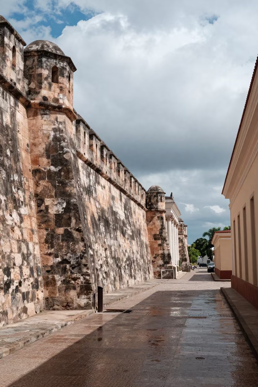 Ancient Wall Crenellations Cabimas Dry Season in along a colonnaded facade near Cabimas