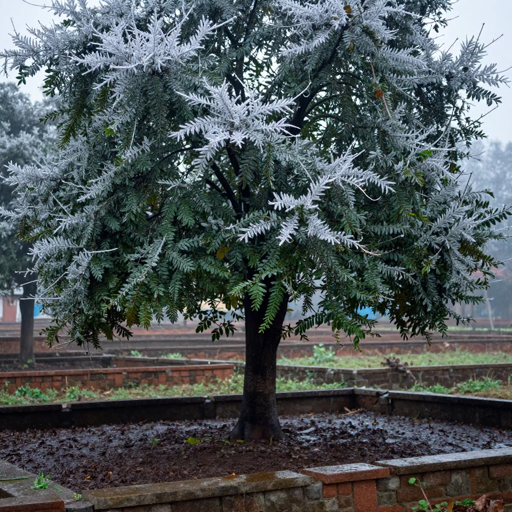Ancient Yew in Bangladeshi Terraced Garden Dawn in among terraced garden plots in Bangladesh