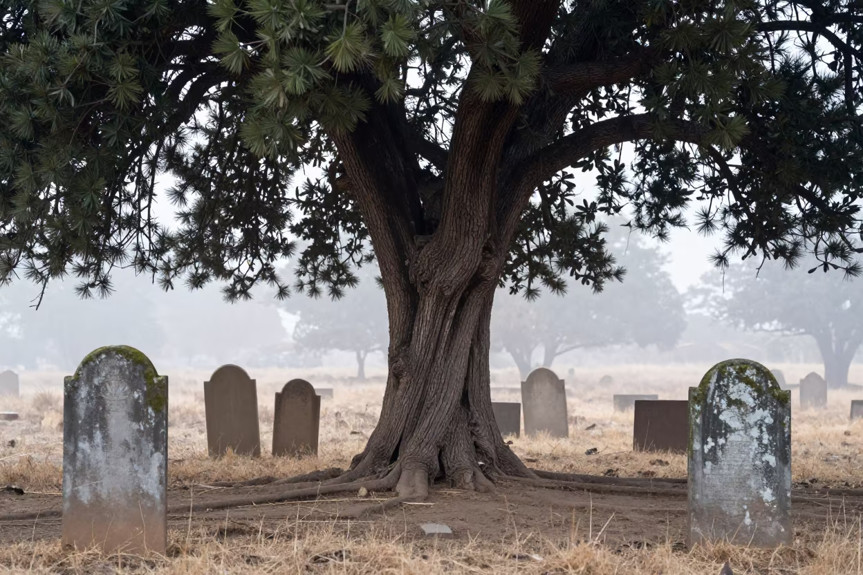 Ancient Yew Tree in Sudan Churchyard Morning in in Sudan