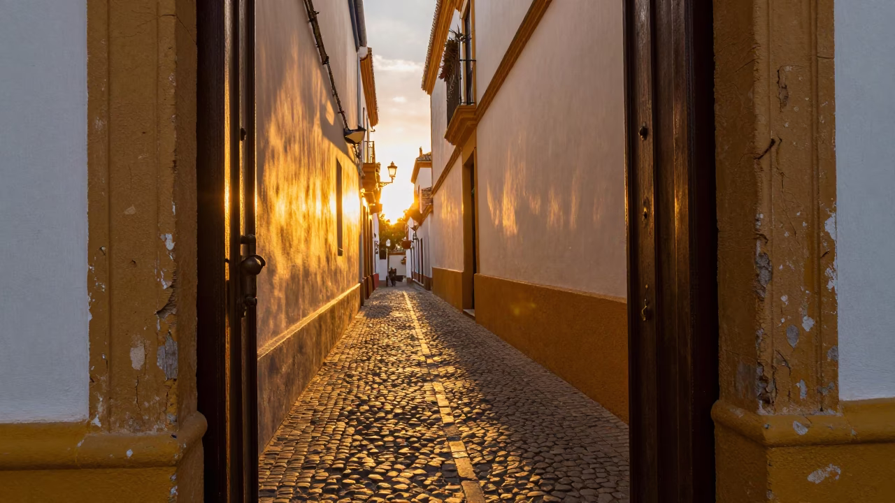 Andalusian Doorframe in Seville at Golden Hour in in Seville, Spain