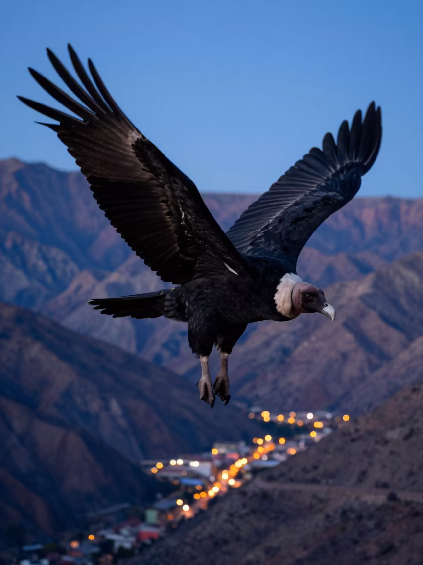 Andean Condor Soaring Over Chilean Canyon in in Chile