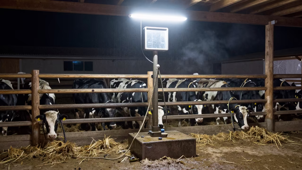 Andean Ranch Scale Stand Under Night Sky in inside a ranch corral in the Andes
