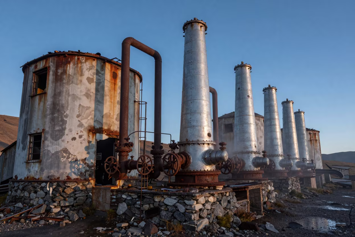 Andean Boiler Room Ruin in Silver Dawn in in the Andes
