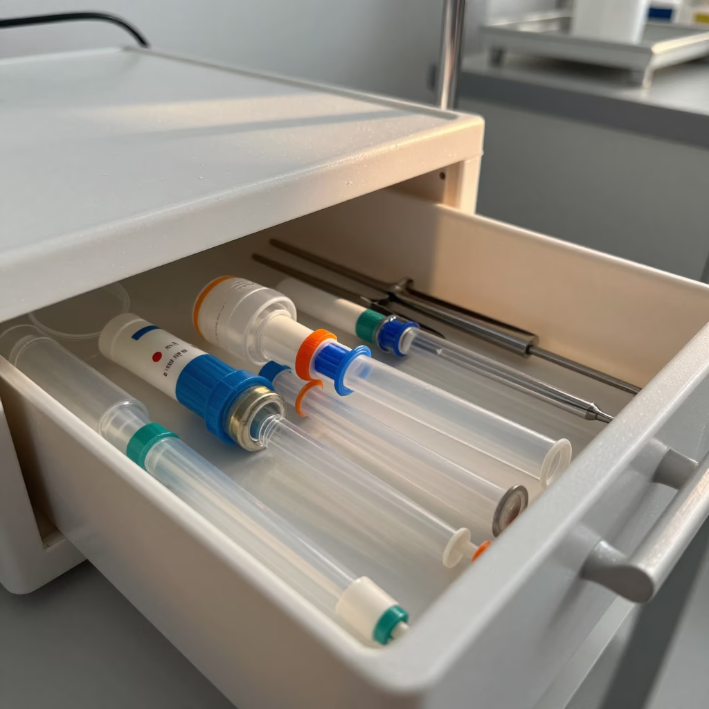 Anesthesia Airway Drawer Before Pre-Op Wave in in a specimen archive room near Qena