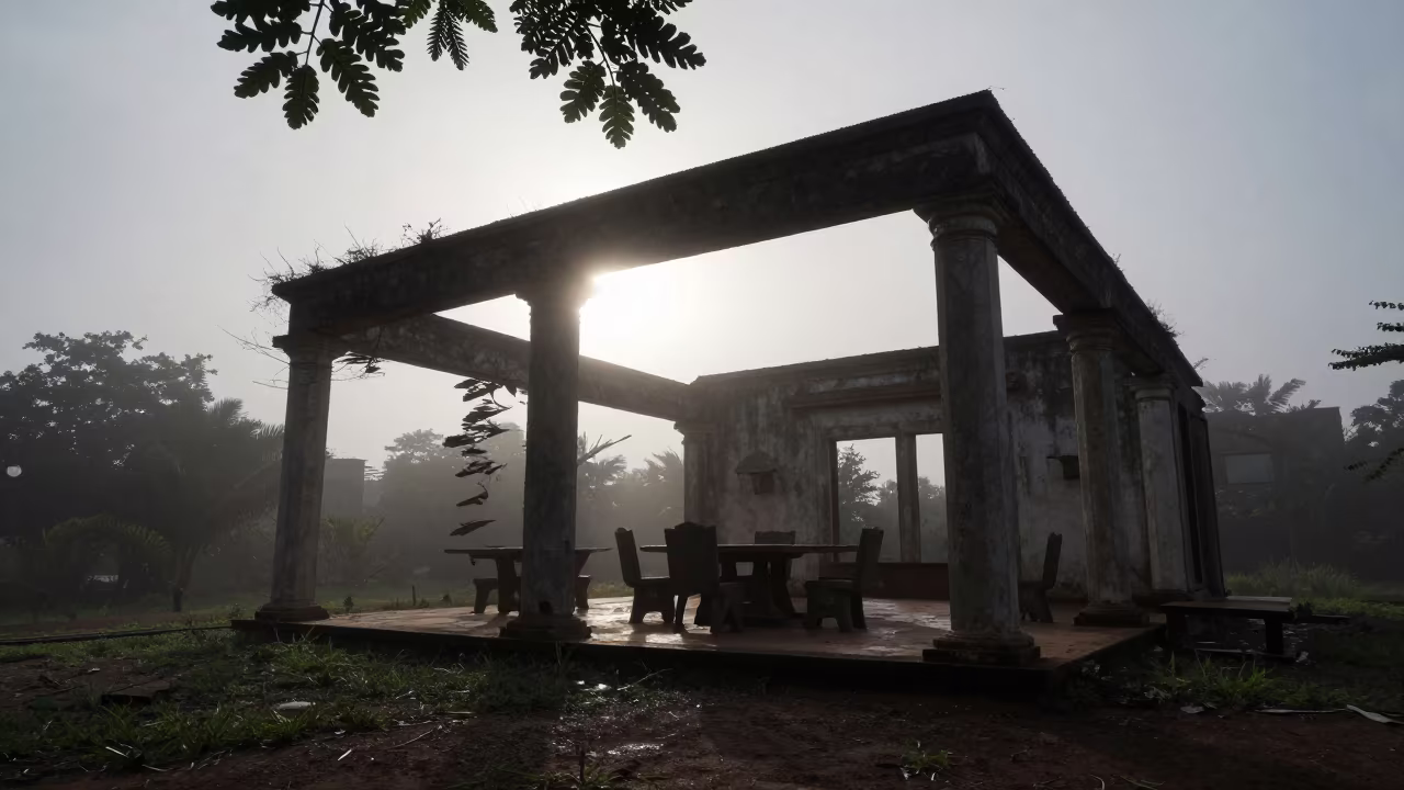 Angolan Villa Ruin Dining Room Fog in in Angola