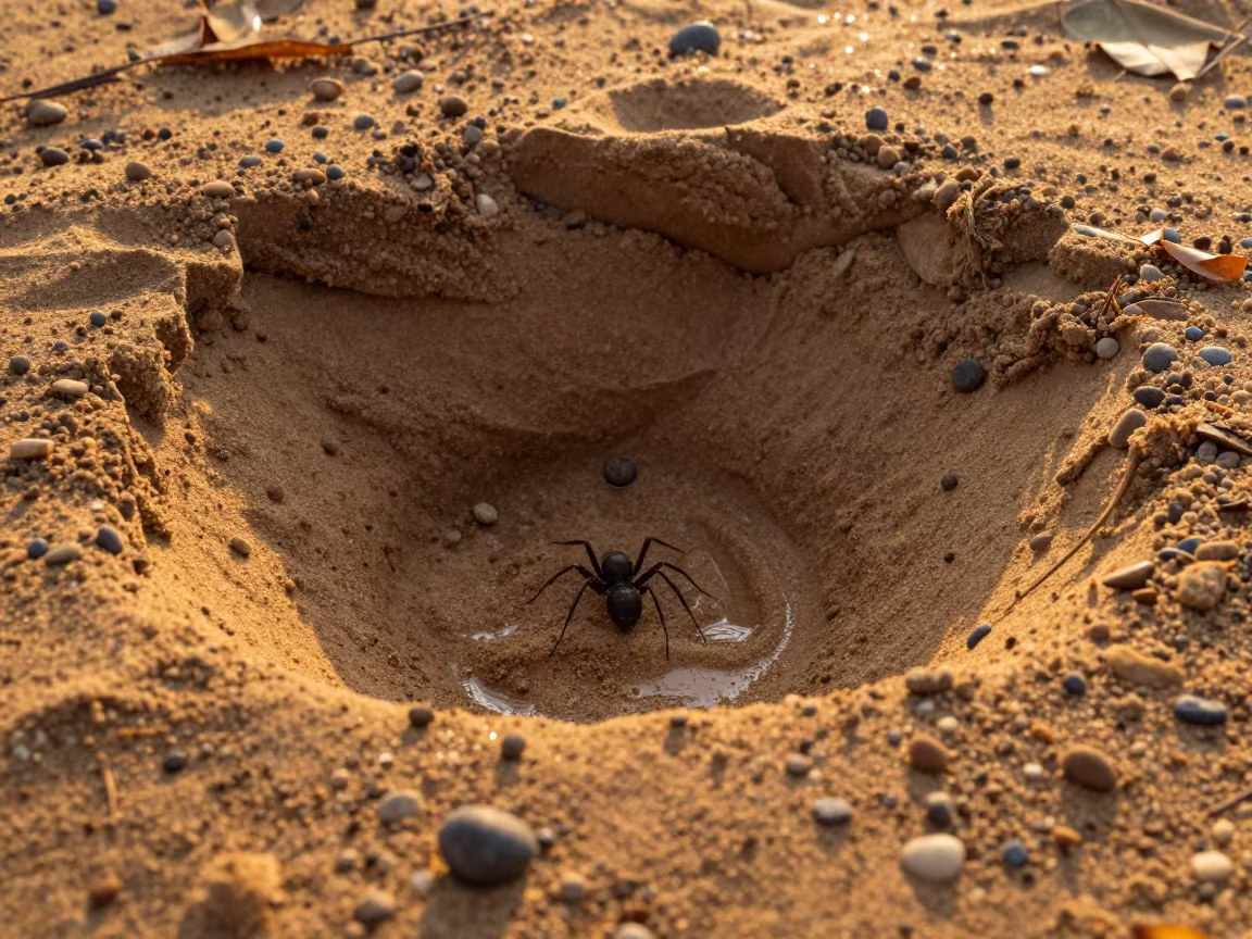 Ant Lion Pit in Amber Sunset Sand in along a game trail in São Paulo state