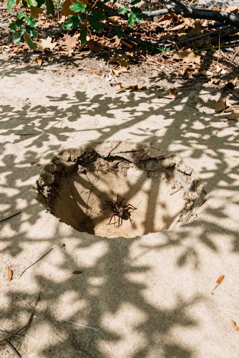 Ant Lion Pit in Dappled Sand Near Nice in near Nice