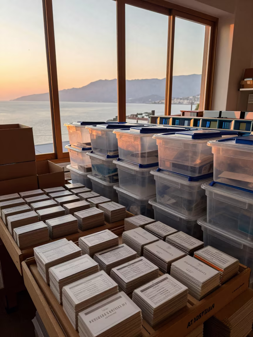 Antalya Sorting Island After Rush with Honey Light in at a parcel sorting belt near Antalya