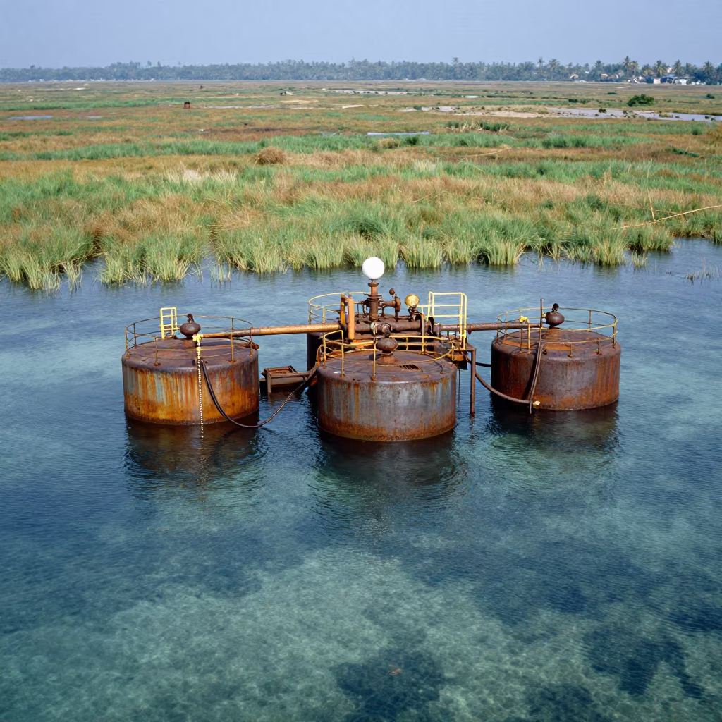Antarctic Oil Station in Kerala Seagrass in above a seagrass meadow in Kerala