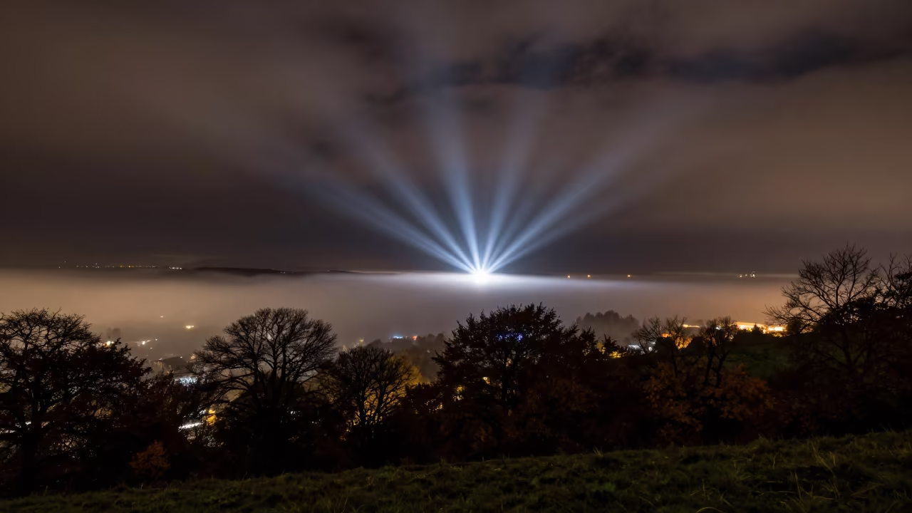 Anti-Crepuscular Rays Night Sky Sheffield in through low marine fog near Sheffield