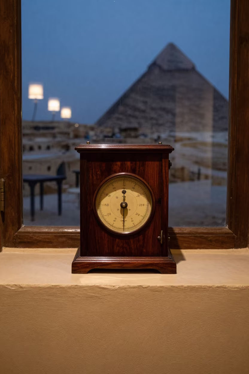 Antique Barometer on Giza Display Ledge in on a painted display ledge in Giza