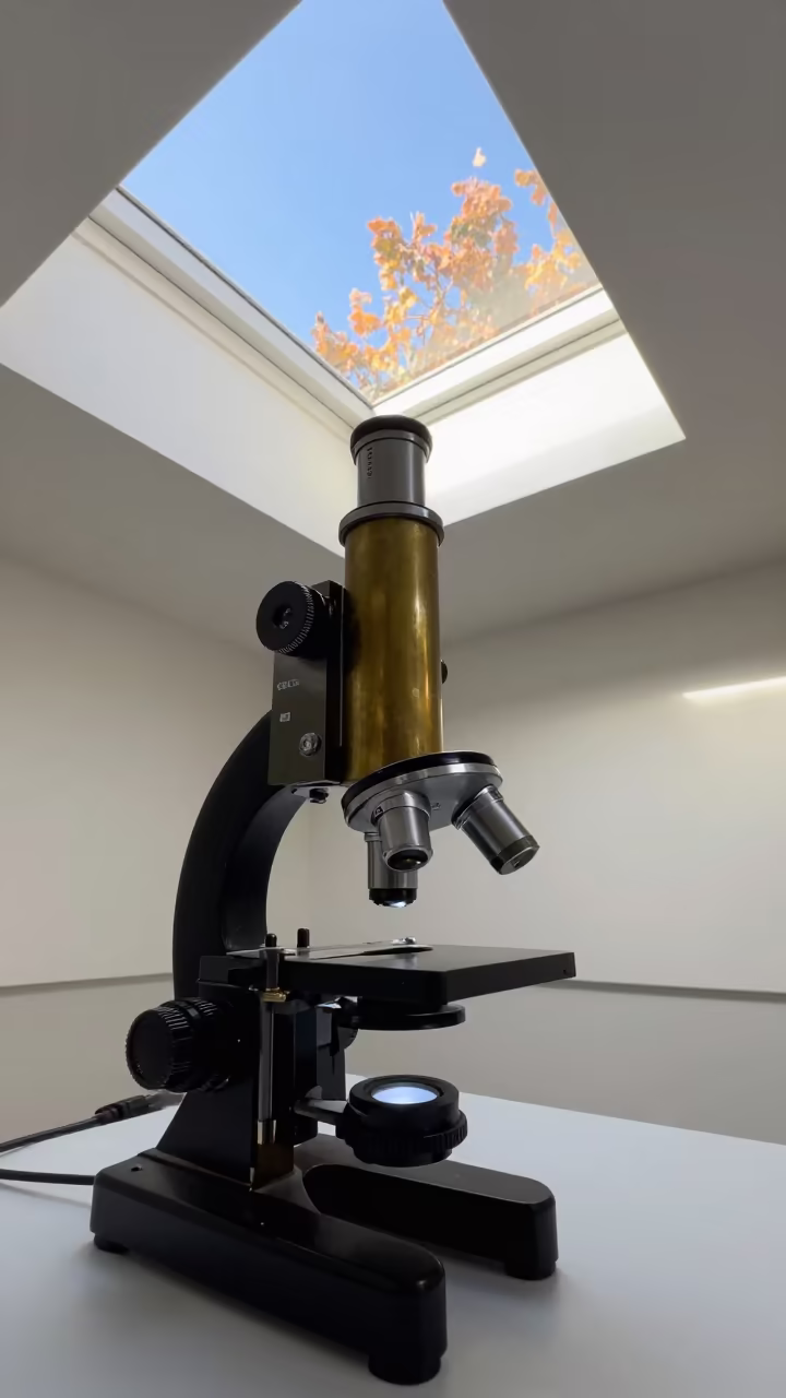 Antique Brass Microscope in Clean Room in inside a clean room in Aïn Beïda