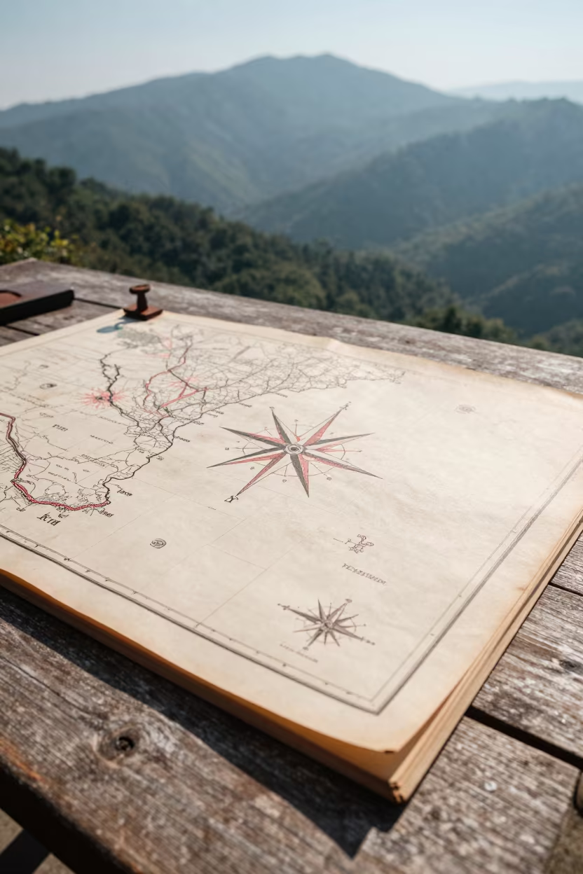 Antique Compass Rose Chart in Vinh Mountain Light in near Vinh