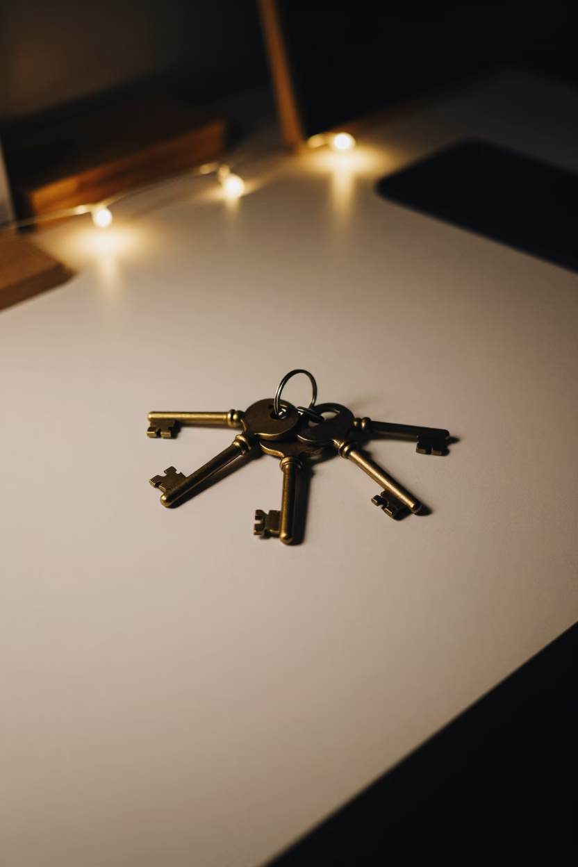 Antique Keys on Desk Near Torreón Night in on a writing desk near Torreón