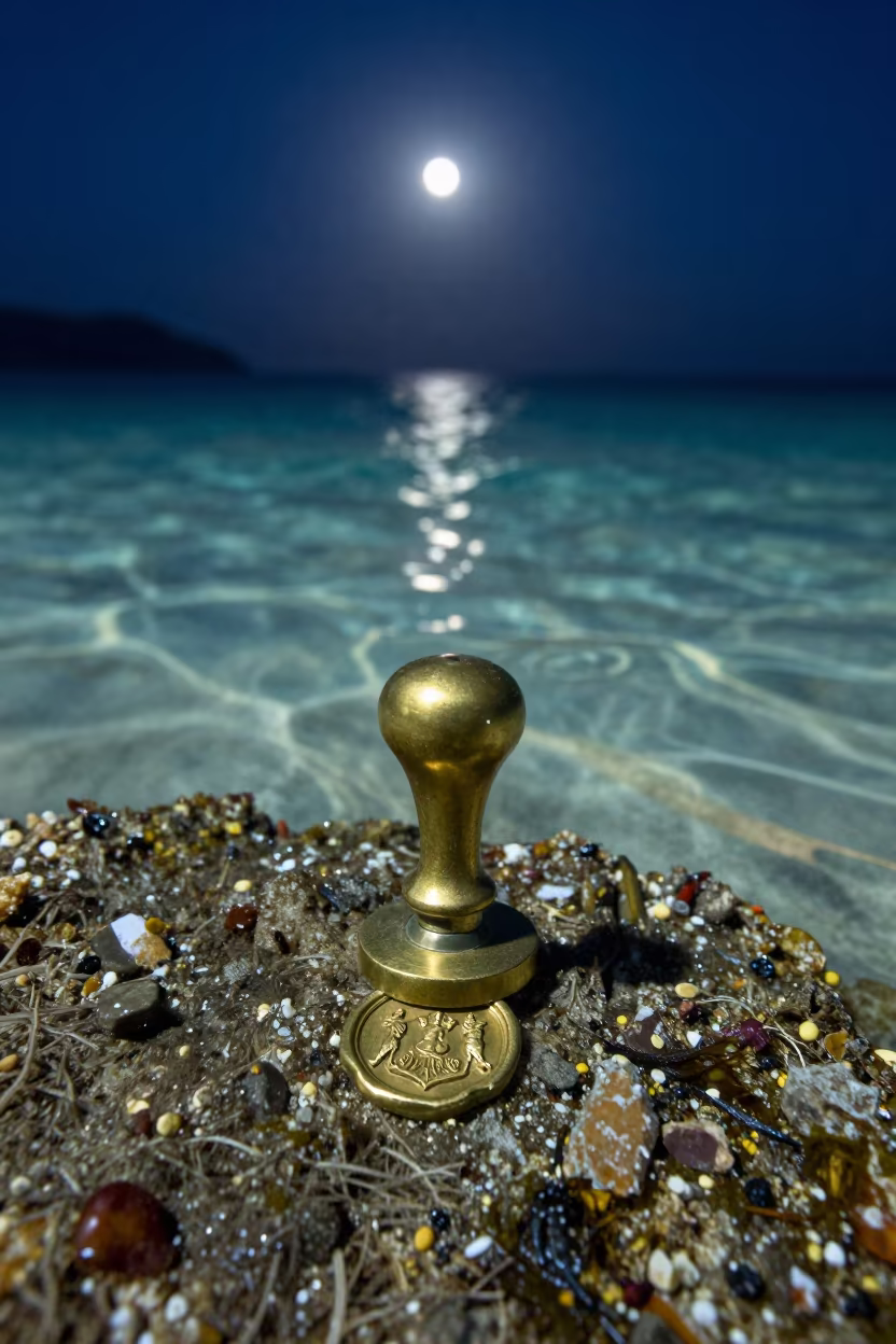 Antique Wax Seal Press on Spanish Reef at Night in above a cold-water reef edge in Spain
