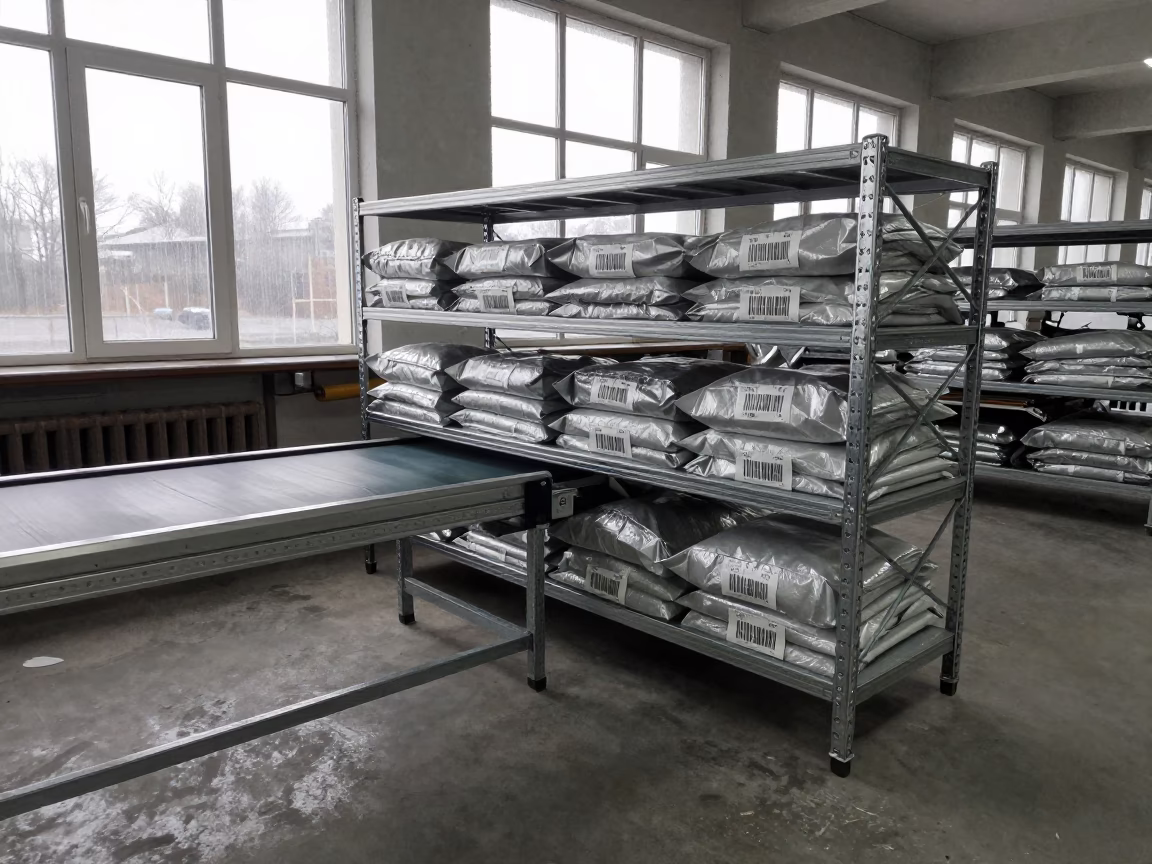 Antistatic Parts Shelf Near Sorting Belt Moscow in at a parcel sorting belt near Gorky Park, Moscow