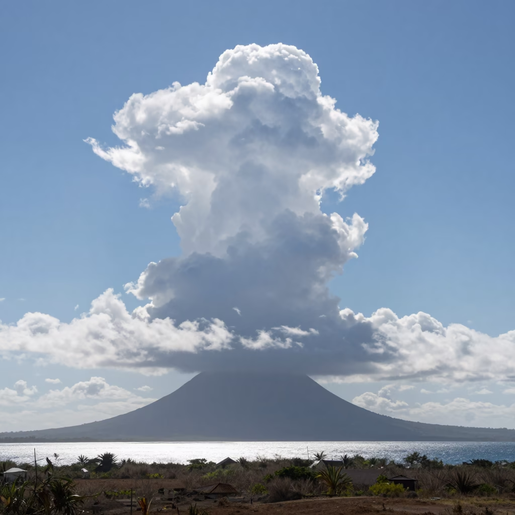 Anvil Cloud and Mammatus Over Comoros Horizon in over a horizon of stacked thunderheads in Comoros