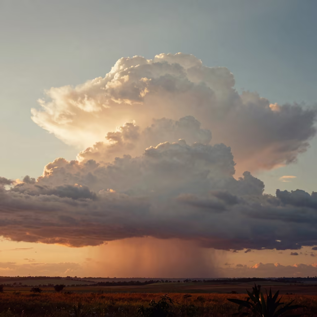 Anvil Cloud Over Pará Storm Plain Sunset in across a storm-bright plain in Pará
