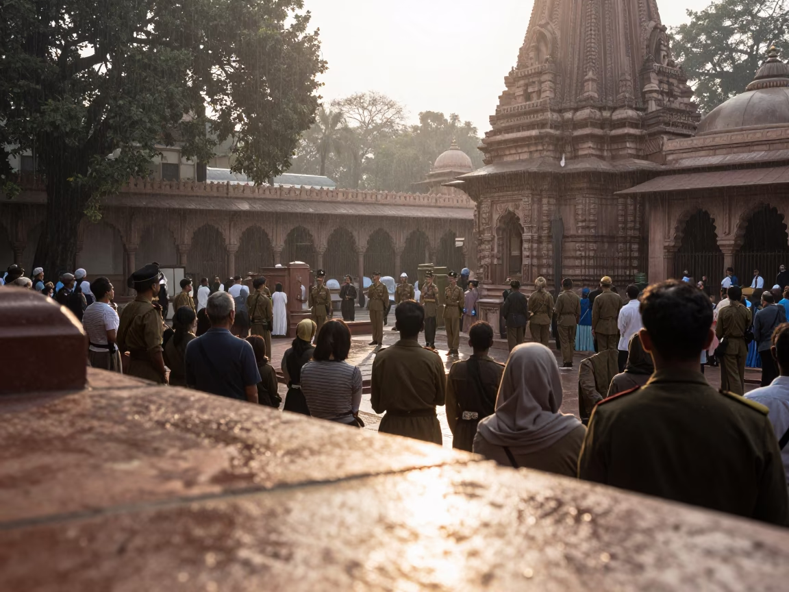 ANZAC Dawn Ceremony at Delhi Temple Courtyard in in a temple courtyard in Delhi