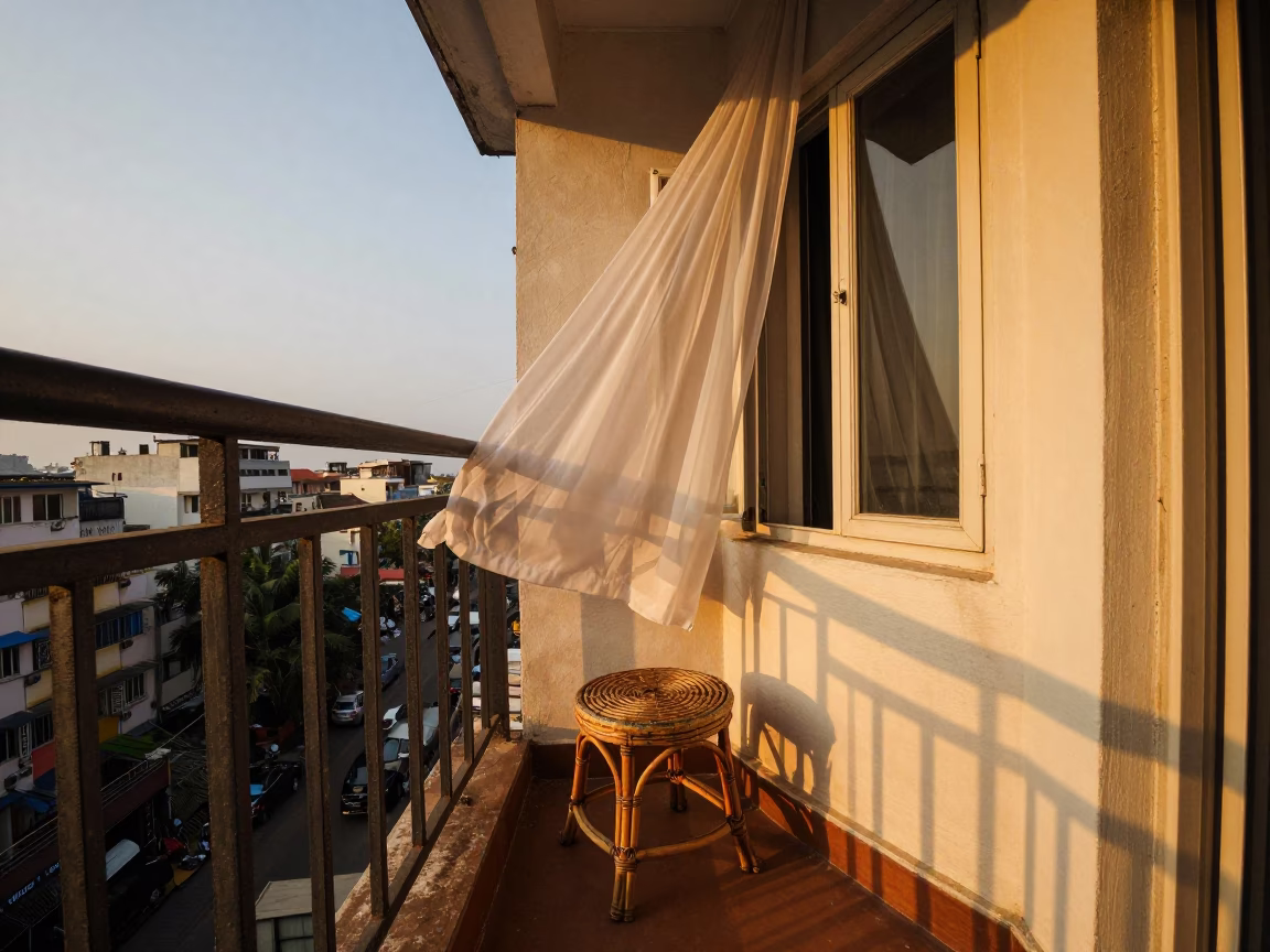 Apartment Balcony at Honeyed Evening Light in Mumbai in in Mumbai, India