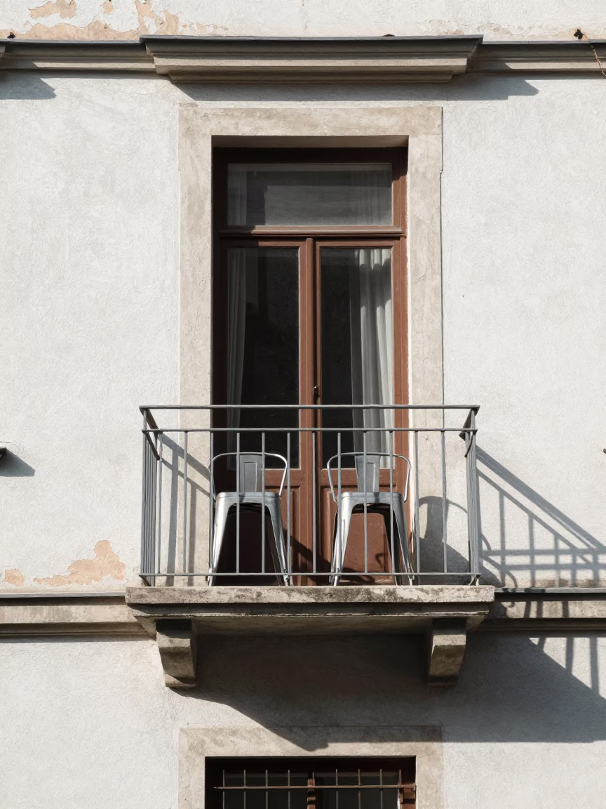 Apartment Balcony in Budapest at The Flat Glare Of Noon Light in in Budapest, Hungary