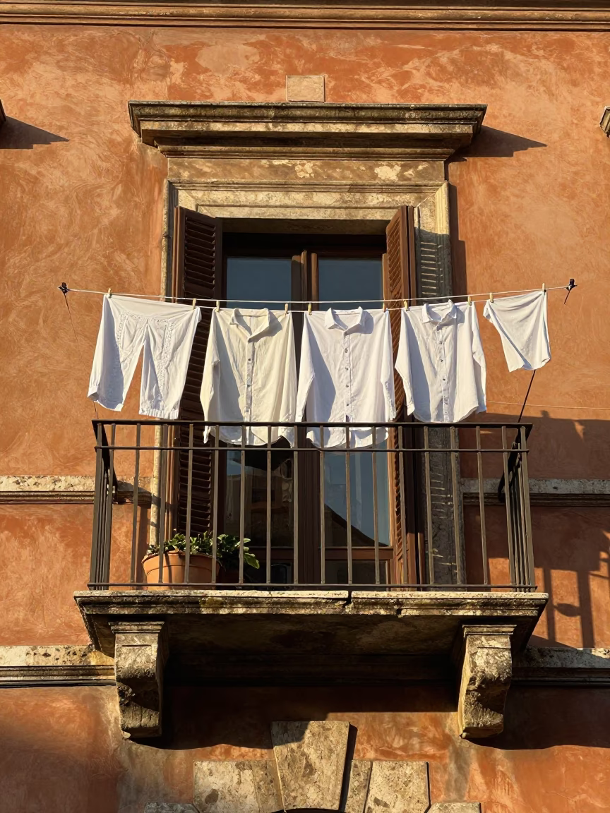 Apartment Balcony in Rome at As First Light Reaches The Scene in in Rome, Italy