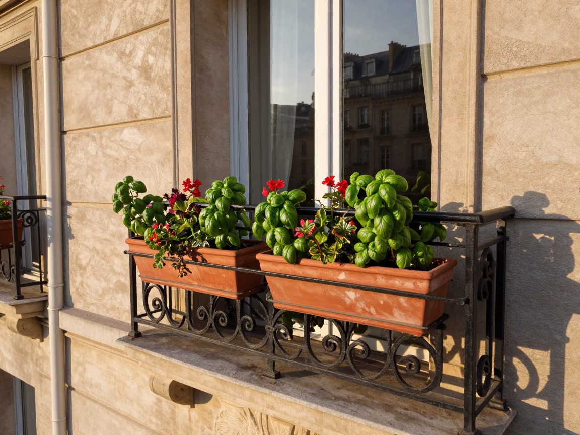 Apartment Balcony just after sunrise in Paris in in Paris, France
