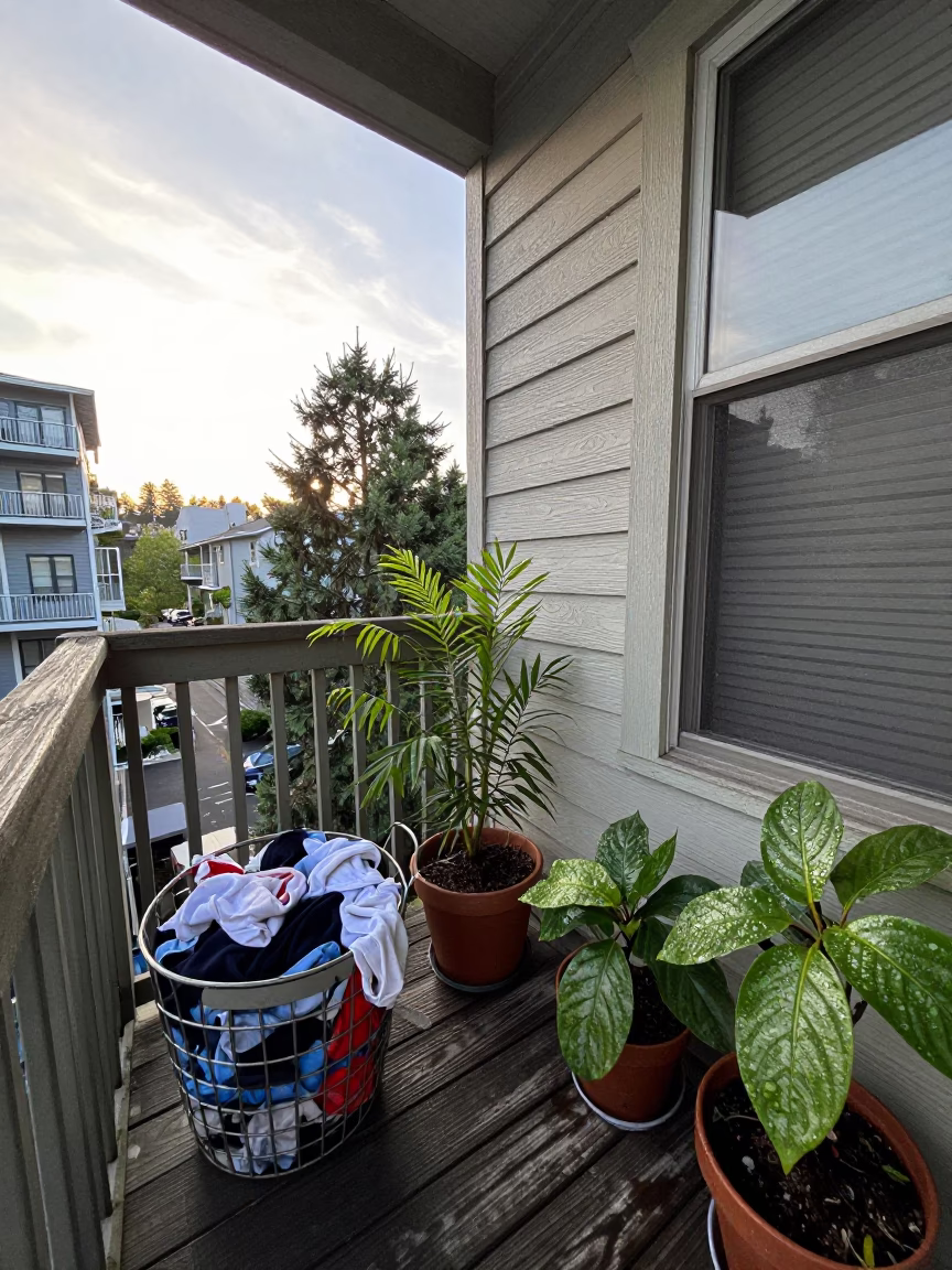 Apartment Balcony just after sunrise in Portland in in Portland, Oregon, United States