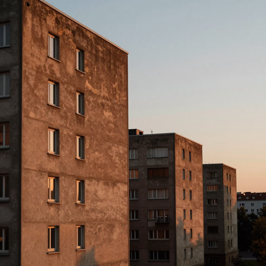 Apartment Blocks in Berlin at As The Sun Drops Toward The Horizon in in Berlin, Germany