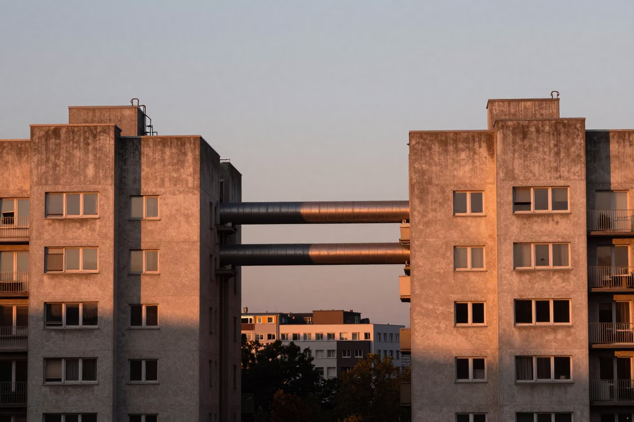 Apartment Blocks in Brussels at Copper-toned Light Before Dusk in in Brussels, Belgium