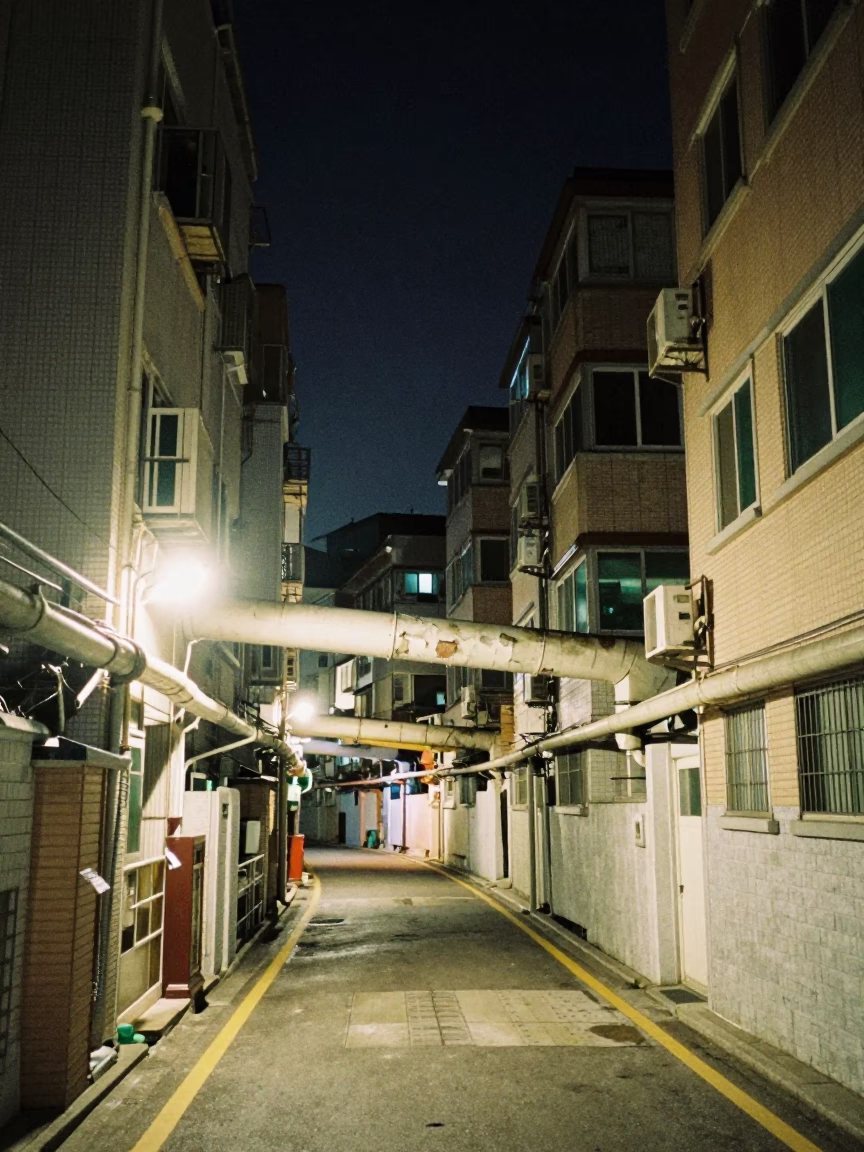 Apartment Blocks in Busan at Midnight Light in in Busan, South Korea