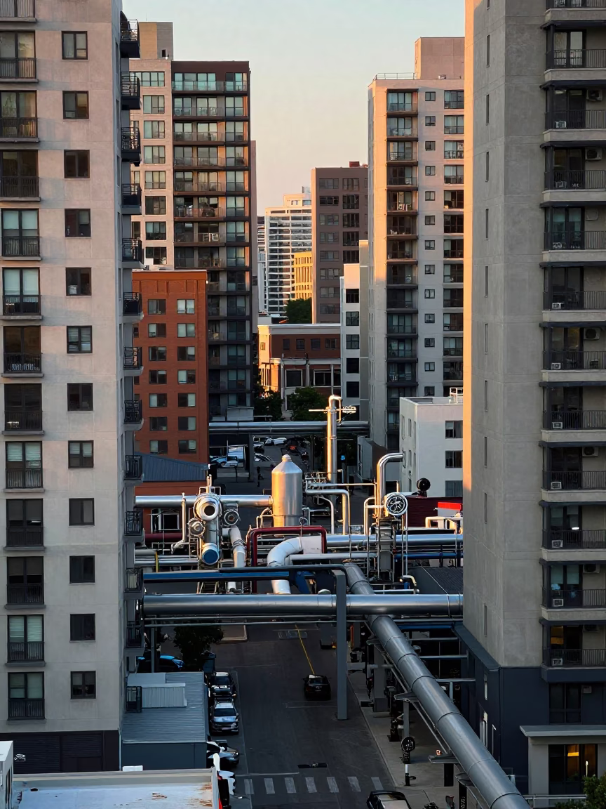 Apartment Blocks in Montreal at The Late Morning Light in in Montreal, Quebec, Canada