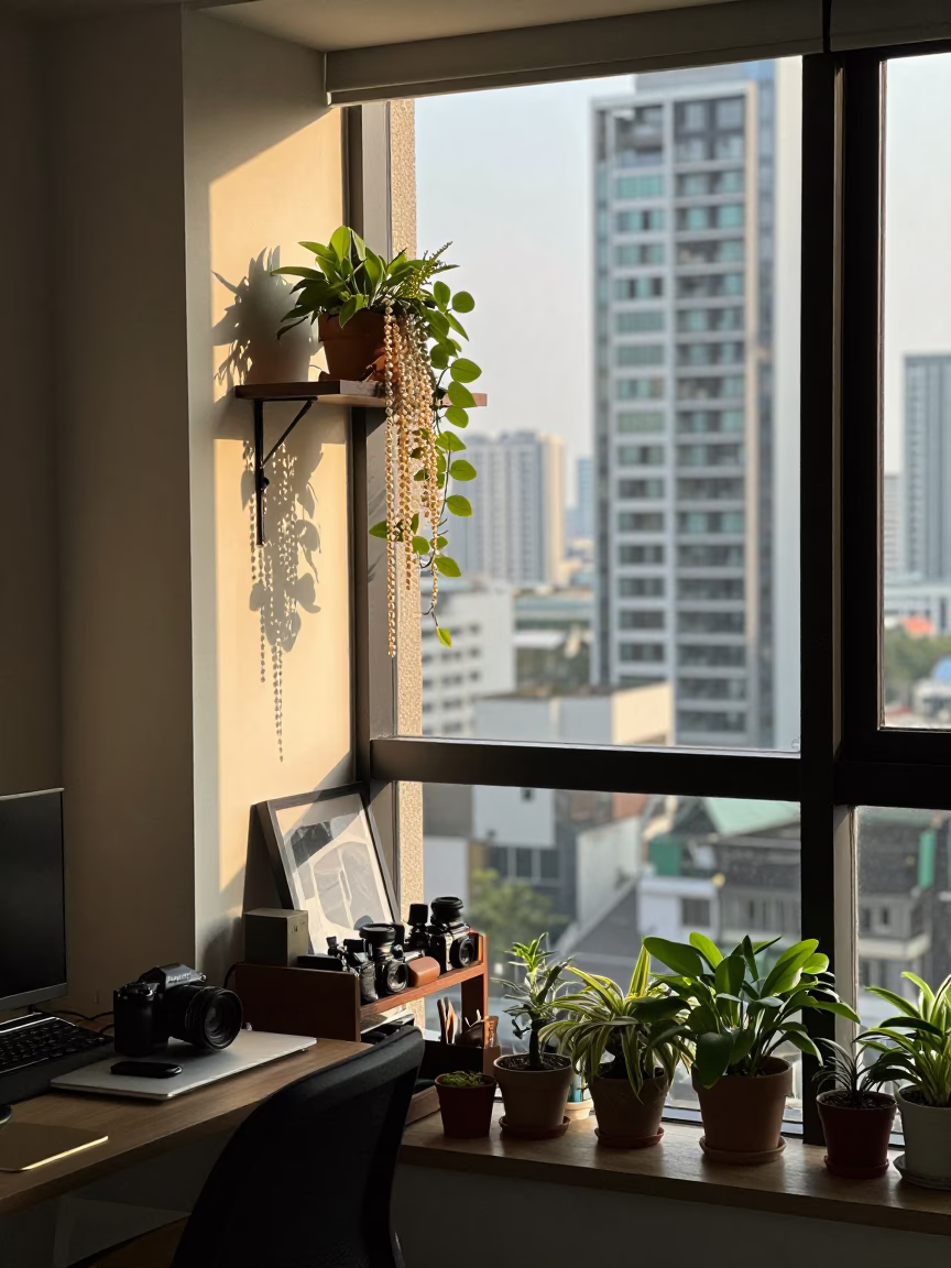 Apartment Interior in Bangkok at The Late Afternoon Light in in Bangkok, Thailand