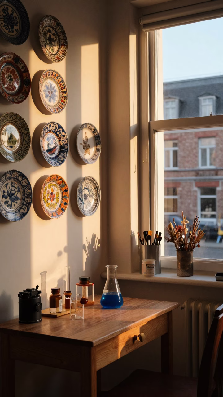 Apartment Interior in Brussels at Honeyed Evening Light in in Brussels, Belgium
