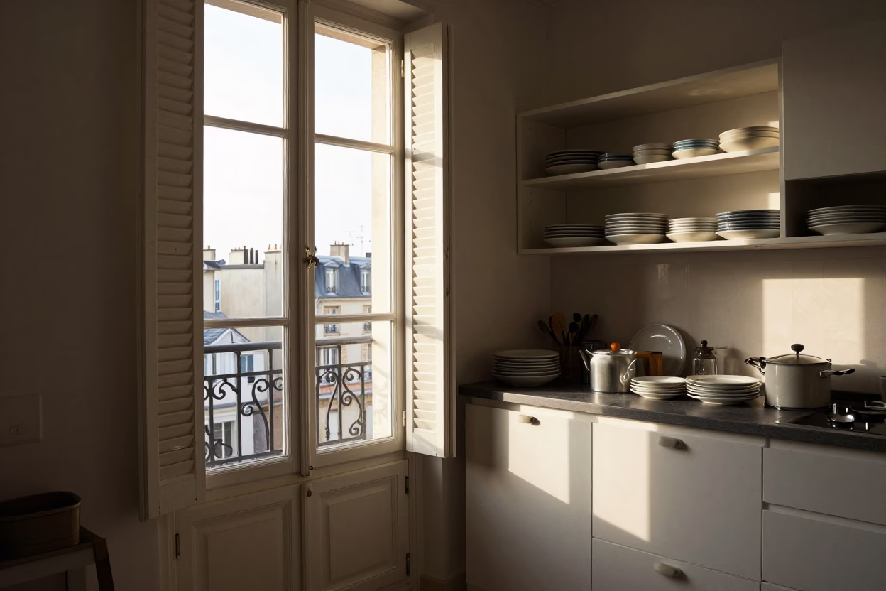 Apartment Interior in Paris at The Late Afternoon Light in in Paris, France