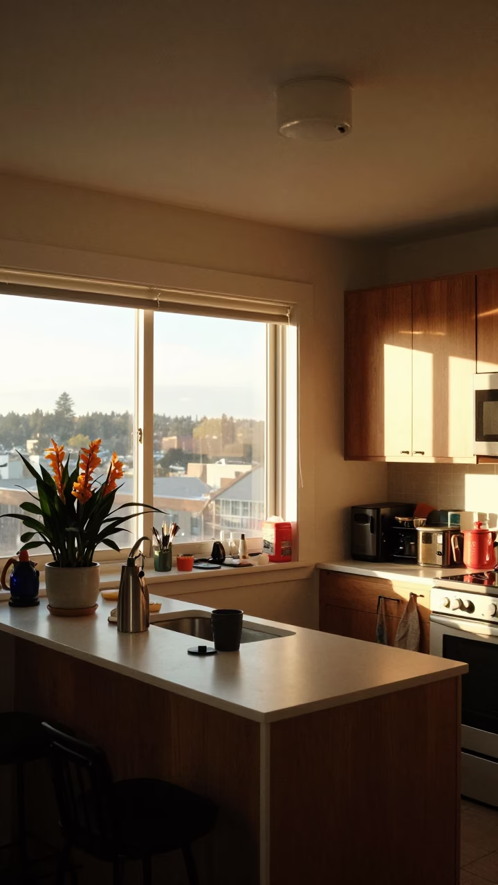 Apartment Interior in Seattle at Late Afternoon Light in in Seattle, Washington, United States
