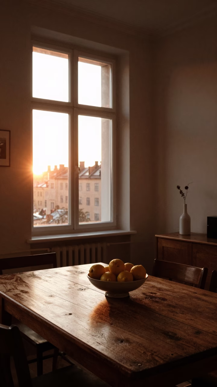 Apartment Interior in Stockholm at Honeyed Evening Light in in Stockholm, Sweden