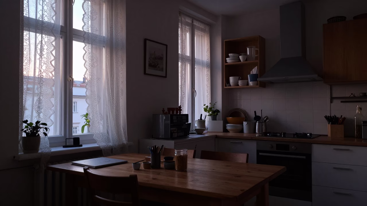 Apartment Interior in Vienna at The Still Hours Before Dawn Light in in Vienna, Austria