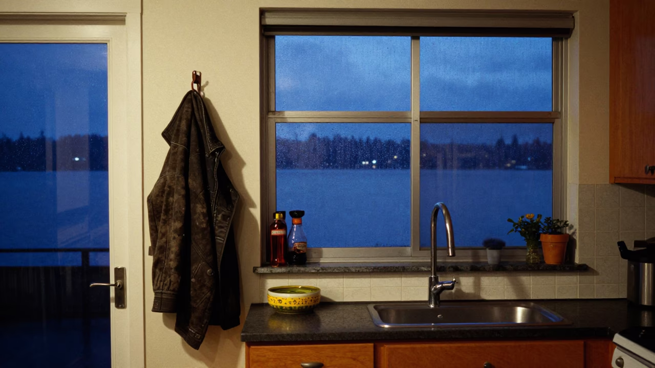 Apartment Kitchen in Seattle at Blue Hour in in Seattle, Washington, United States